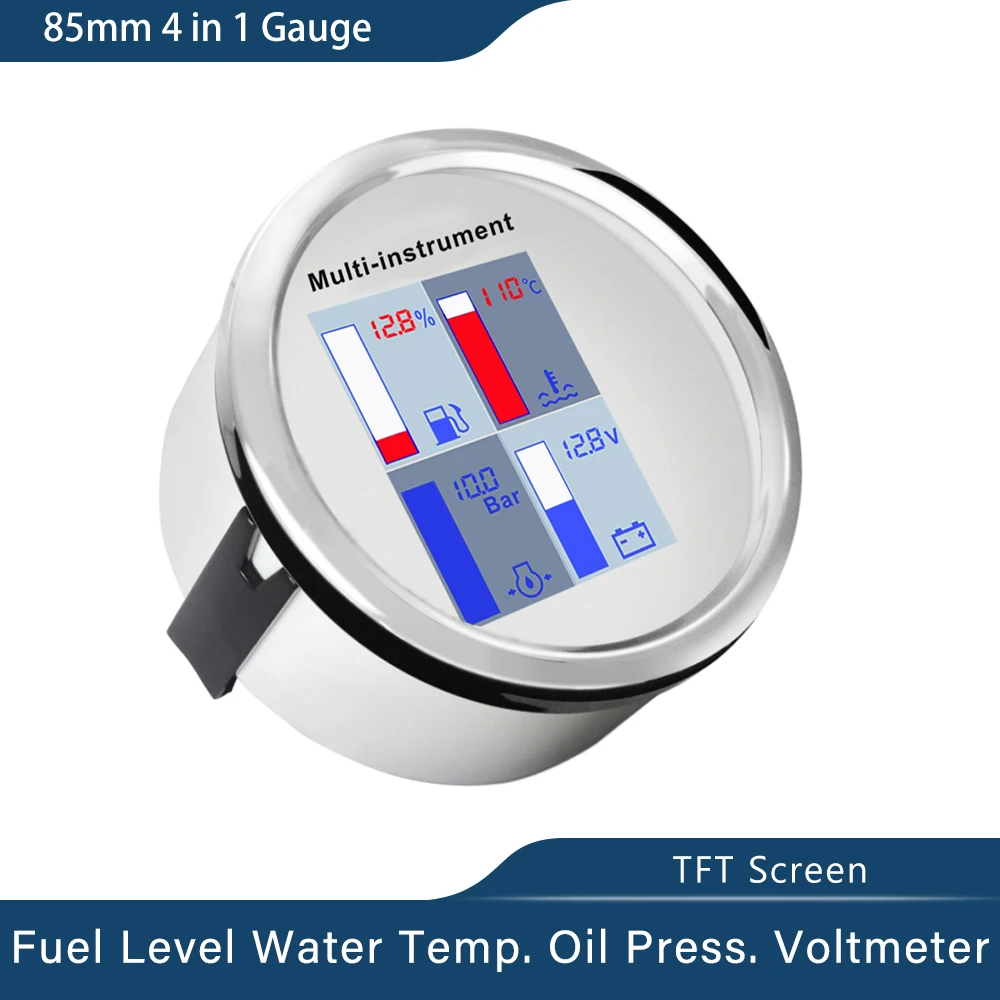 

Universal 85mm 4 in 1 Multi-functional Gauge Water Temperature Fuel Level Voltmeter Oil Pressure for Car Boat Yacht 9-32V