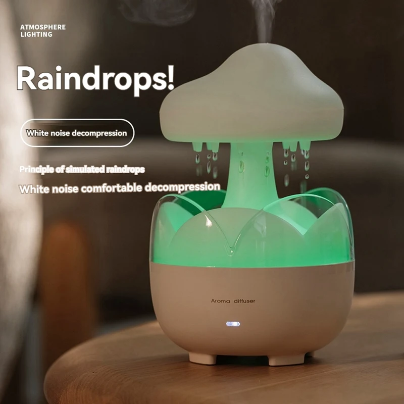 

3 In 1 Rain Cloud Water Drip Humidifier With Remote Oil Diffusers Lamp Mushroom Humidifier For Bedroom