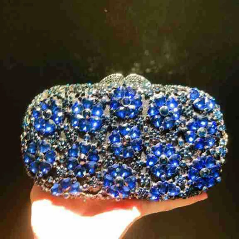 2024 New love flowers mysterious blue flowers Designer Bags Women Diamond Evening Bags Prom Party  Purse Wedding Handbag