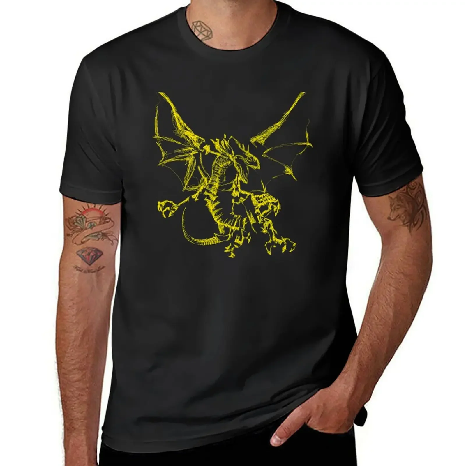 Yellow Mystic Lightning Dragon T-Shirt boys whites anime tshirt baggy shirts animal prinfor boys men tshirt