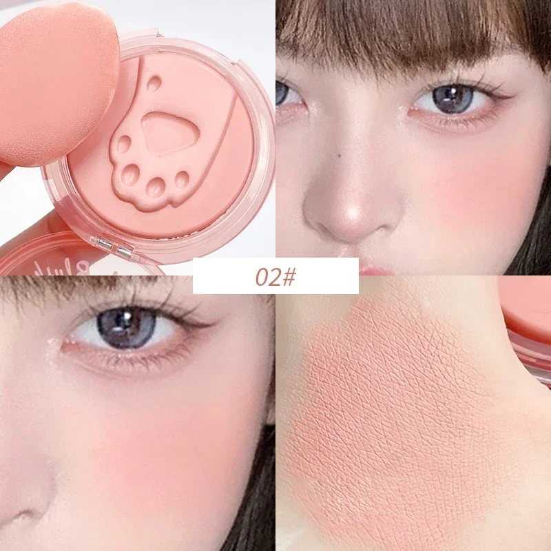 Heallor Schattige Kat Voet Print Blush Met Een Duim Puff Zoete Koreaanse Meisje Wang Make-Up Blusher Langdurige Gezicht Contouring Shadow C