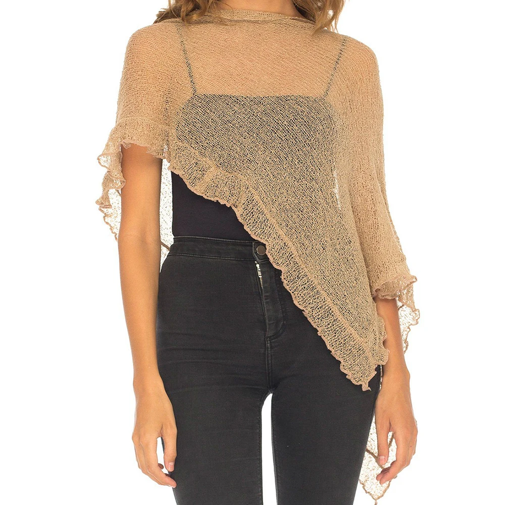 

Dourbesty Boho пикантные однотонные пляжные накидки для женщин нерегулярный треугольный подол свободный вязаный пуловер топы летние купальники накидки футболки