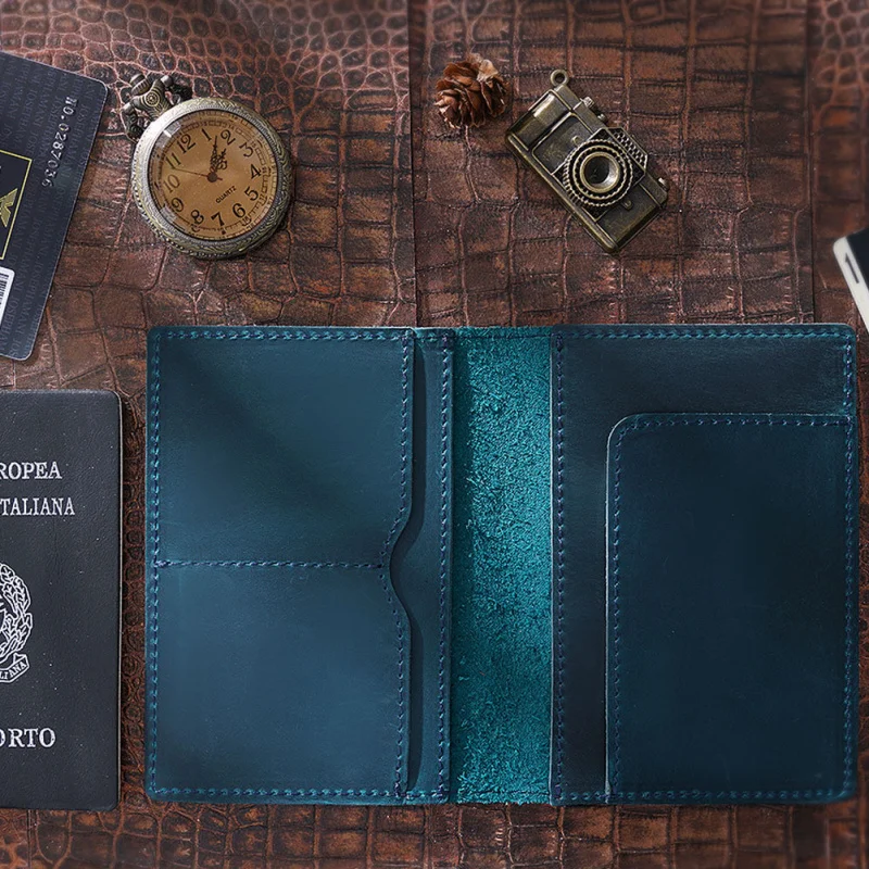 Genuine Leather Passport Holder Vintage Handmade Travel Document Organizer Boarding Card Protector RFID Blocking
