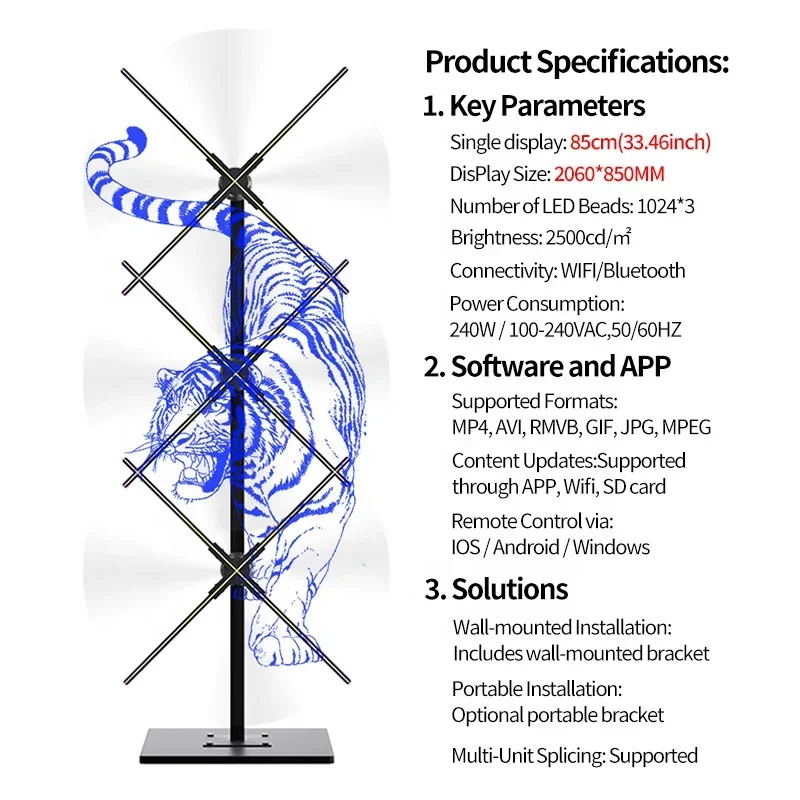 3*85CM 3D Hologram Projector Advertising Equipment Display Stand Screen 3D Holographic Projection LED Fan Digital Man Display