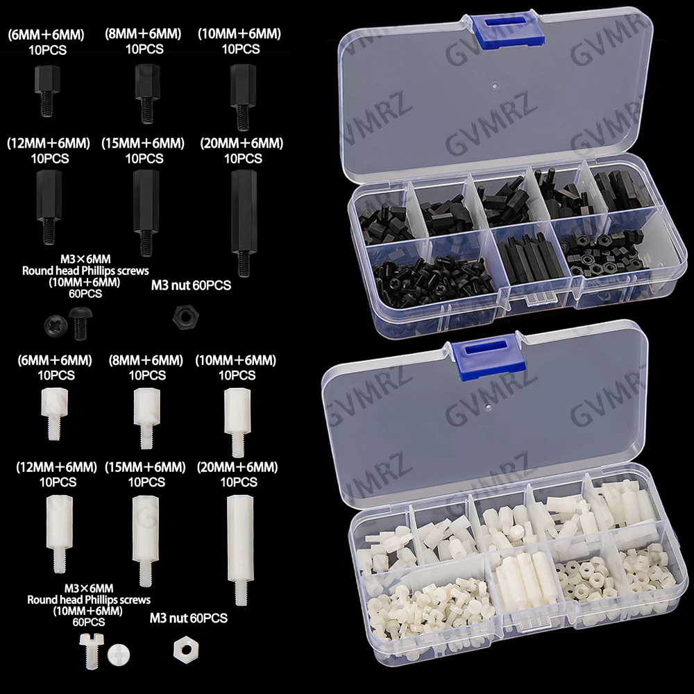 120PCS/box Black Plastic Nylon Hex Hexagon Spacer Column Stand off Screw Nut Washer Kit Set for PCB Motherboard M4 Black White