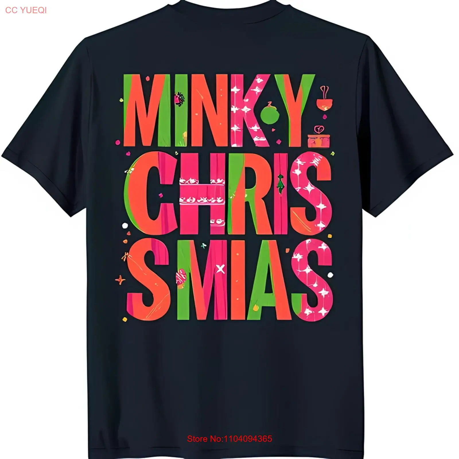 

Unique Black T-Shirt with 'Minky Christmas' Design Festive Holiday Graphic