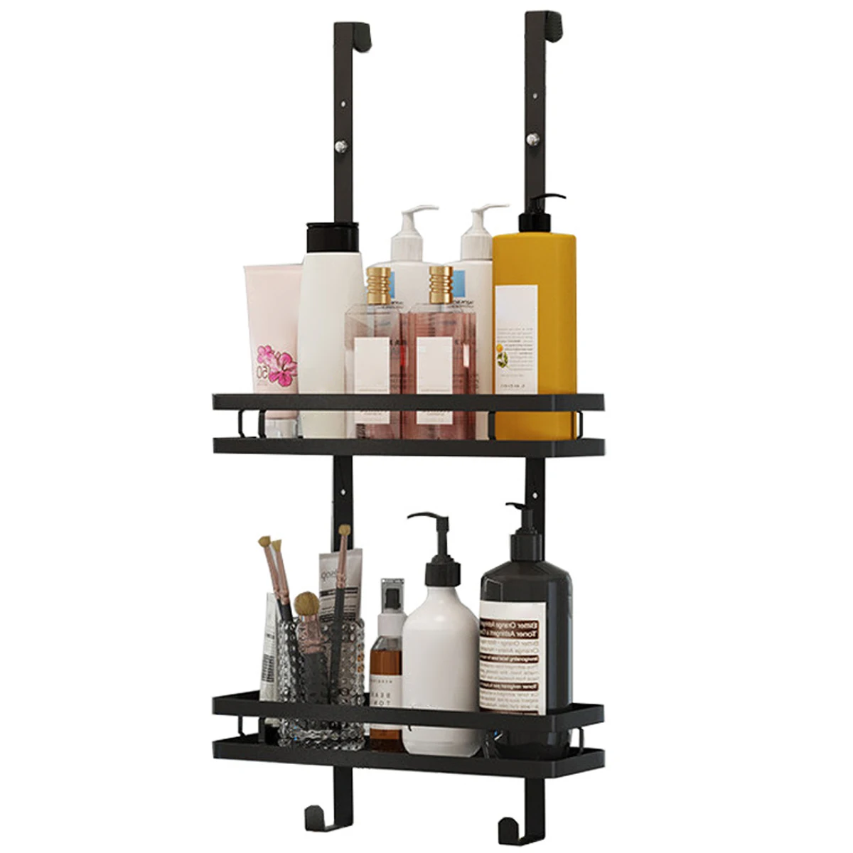 Shower Caddy Hanging Shelf with Hooks Suction Cups Stainless Steel Hanging Door Shower Rack Rustproof Hanging Shower Caddy Rack