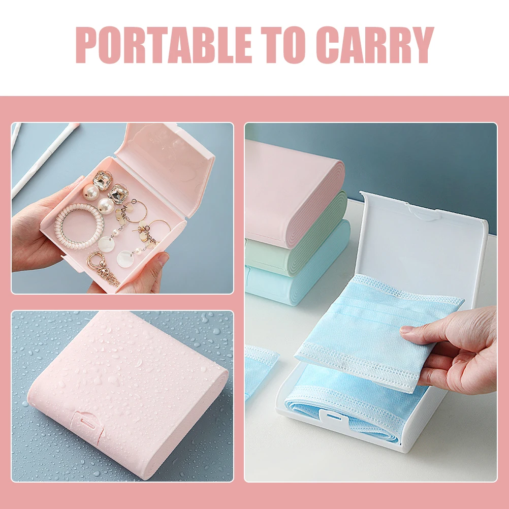 

4pcs Sanitary Napkin Storage Box Headphone Case Cable Organizer Small Digital Accessories White Green PP Material