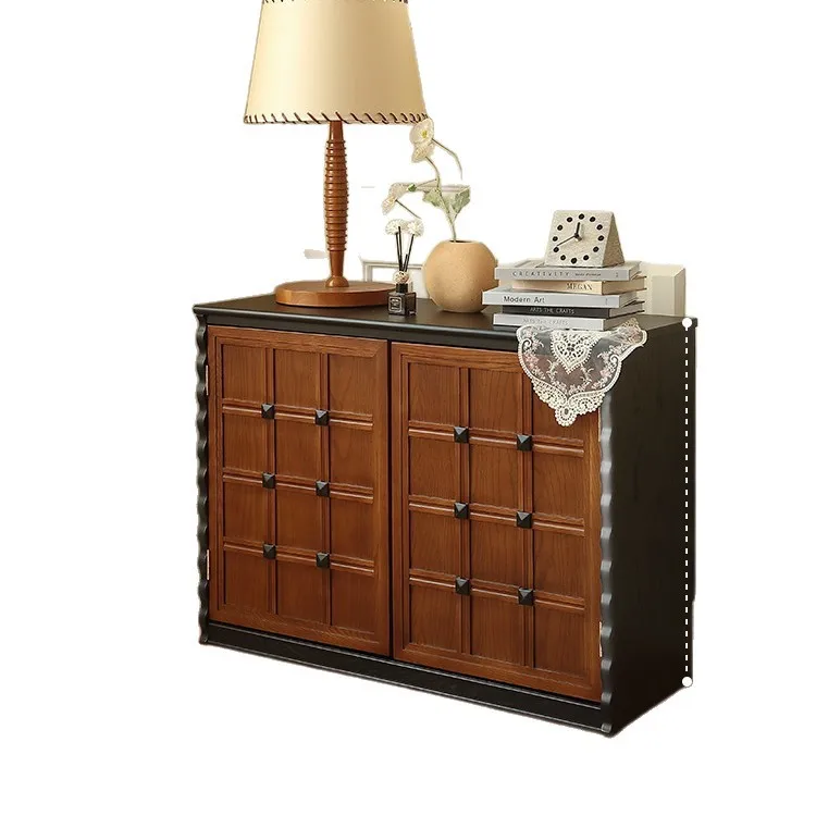 

French antique combination TV cabinet living room solid wood floor display Semo checkerboard cabinet