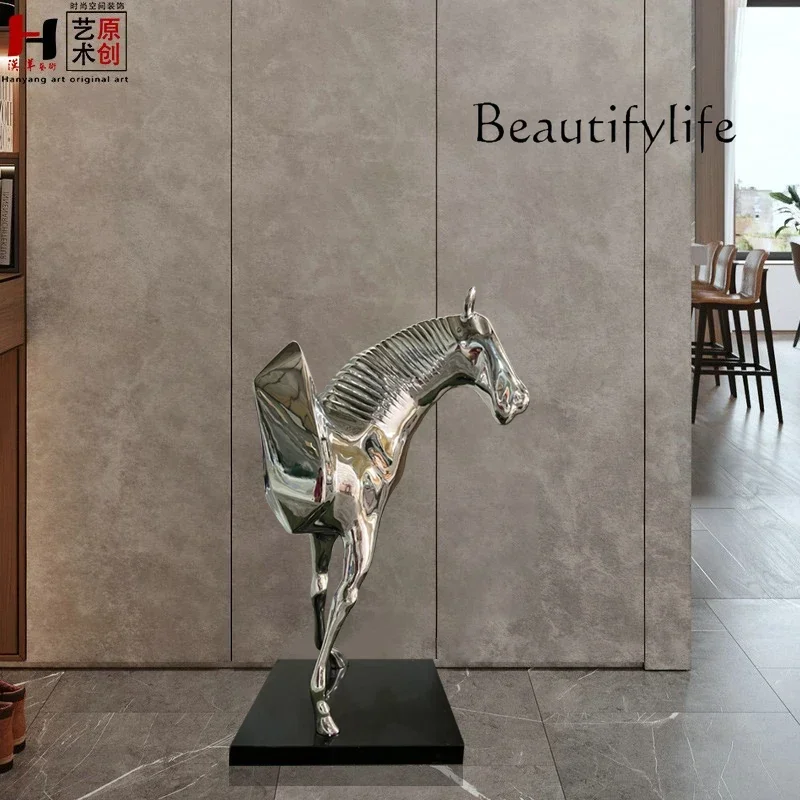 Fiberglass Plating Horse Sculpture Crafts Sales Office Clubhouse Villa Hall Floor-to-ceiling Ornament Decoration