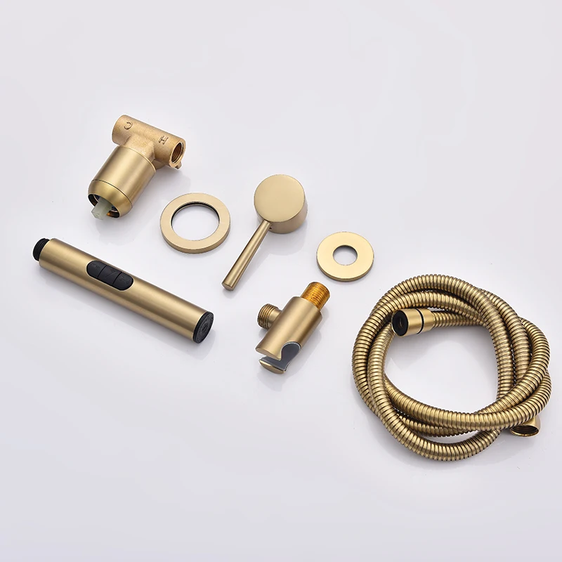 

Brushed Gold Sanitary Shower Faucet Brass Hot And Cold Water Mixer Crane Shower Faucet Bathroom Bidet Shower Faucet