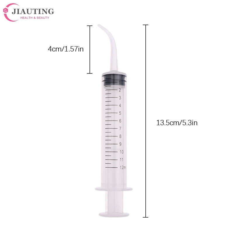 Oral Care Tonsil Socket Irrigator, Seringa de Irrigação Dentária com Ponta Curvada, Instrumento Odontológico Descartável para Uso Dentista, 12ml