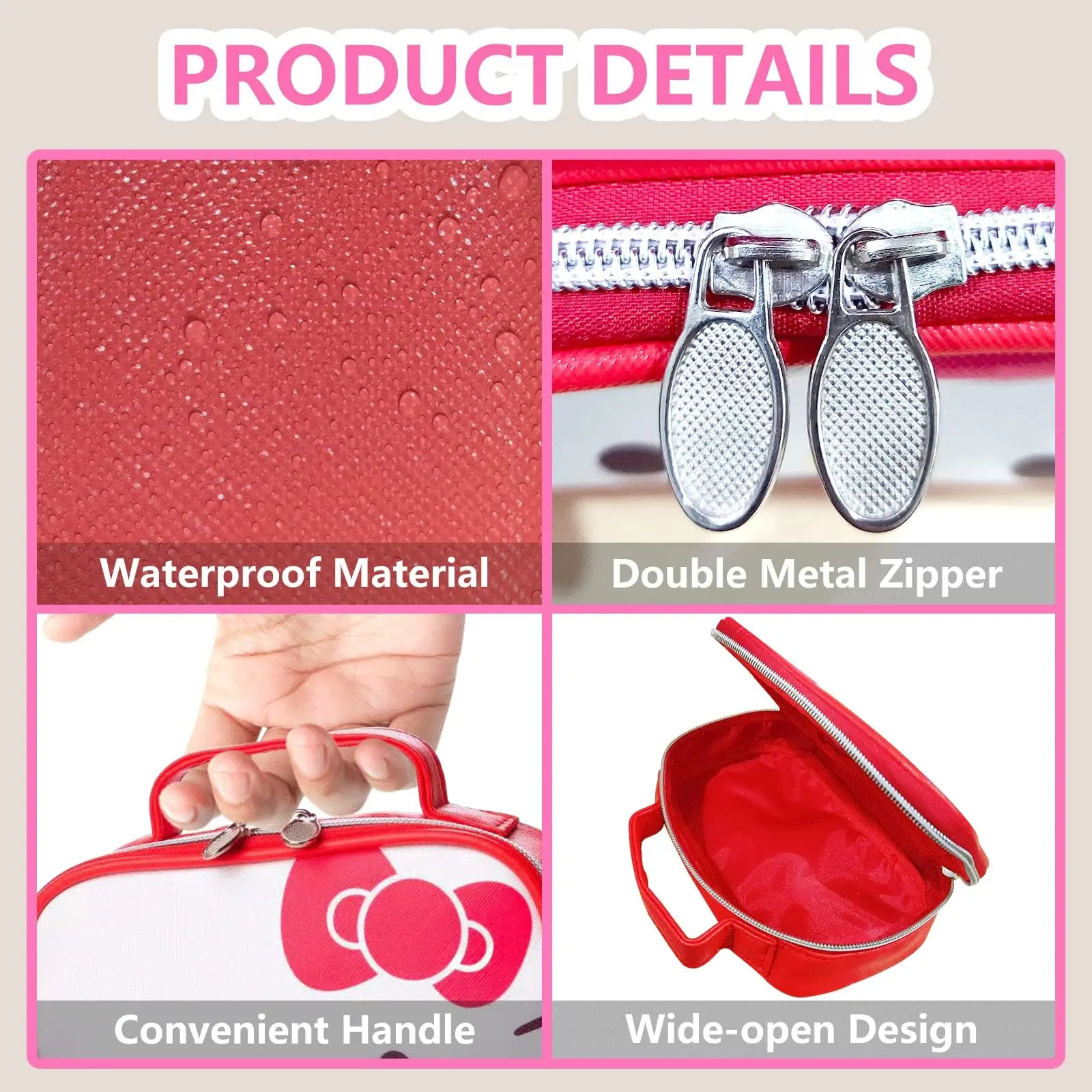 Kawaii Kitty Bag hello Kitty Makeup Bag Cute Cartoon Cosmetics Bag Mini Travel Toiletry Bag, Waterproof Reusable Faux Leather