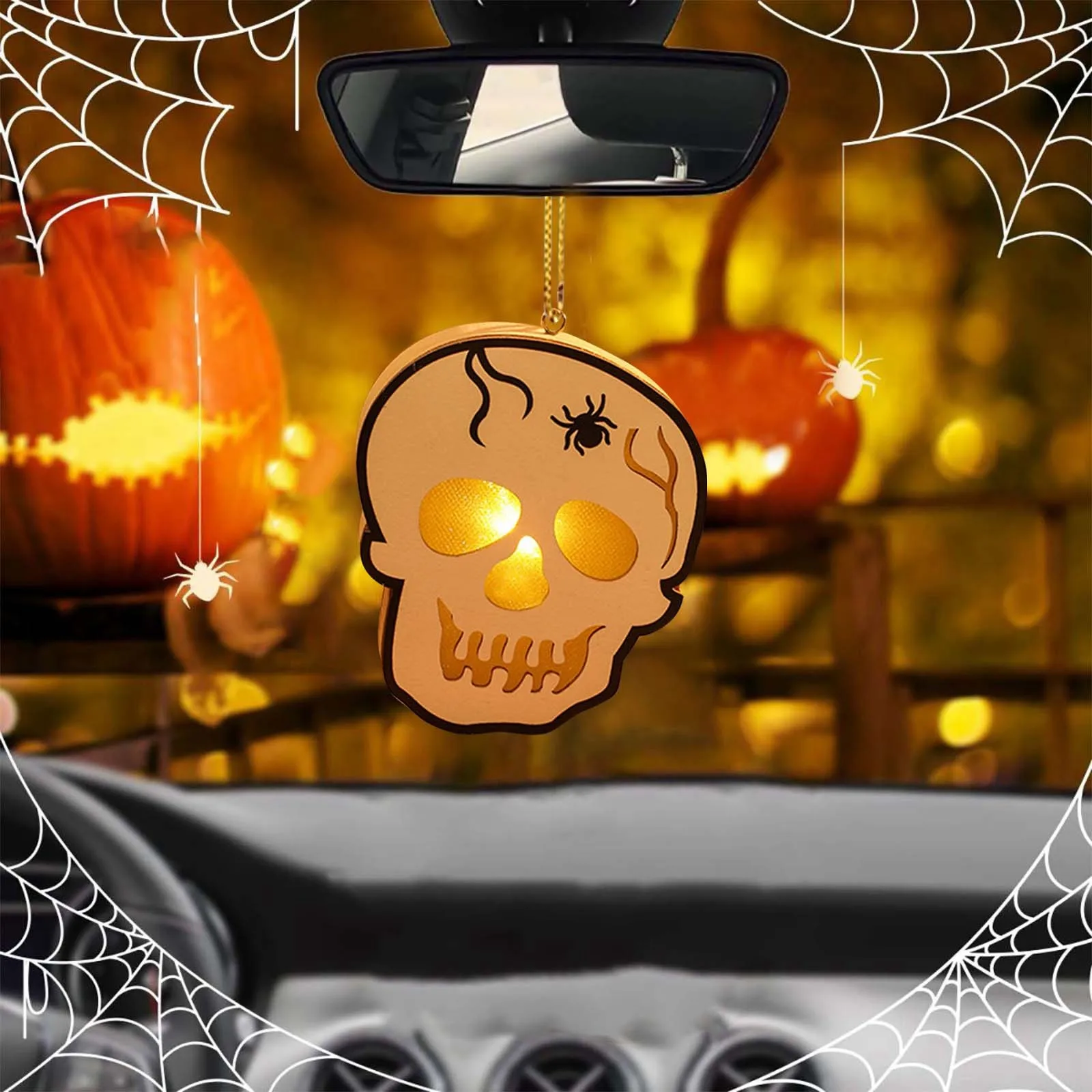 Pumpkin Lantern Handheld Halloween Atmosphere Decoration Wooden Skeleton Spider Halloween Scene Fun Pendant Decoration