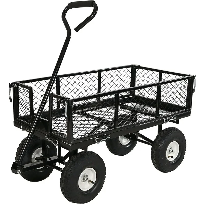 Sunnydaze Utility Steel Garden Cart - Removable Sides - 400-Pound Capacity - Black