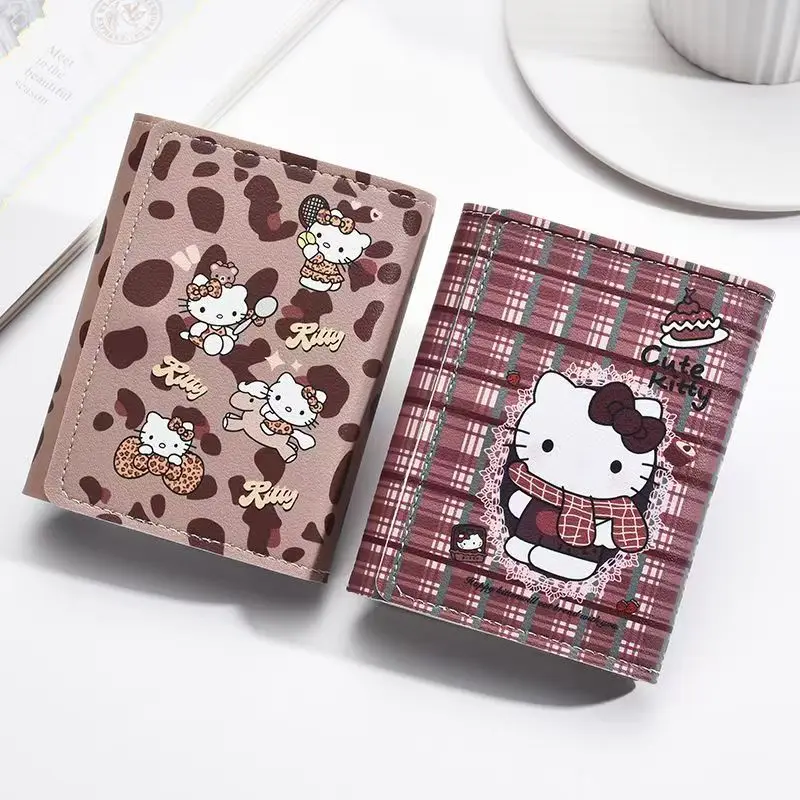 

Y2K Fashion Leopard Pattern Hello Kitty Girl Wallet Cute Commuter Card Bag Cartoon Storage Bag Women's Gift PU Leather Bag