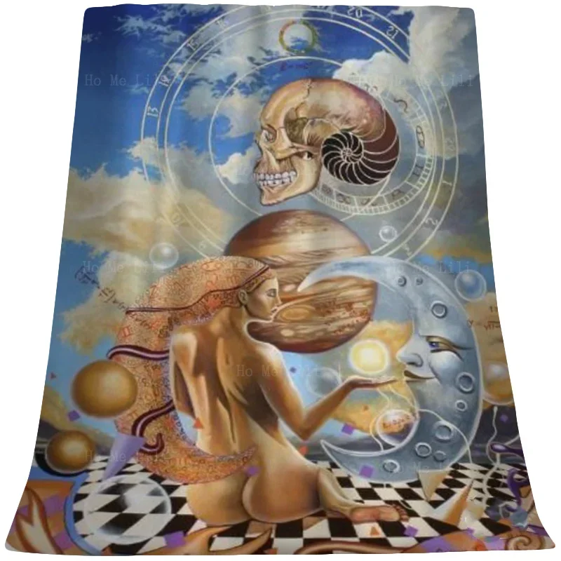 Surrealismo estilo mexicano gótico crânio flores evolução humana moderno cubismo flanela cobertor por ho me lili apto para todas as estações