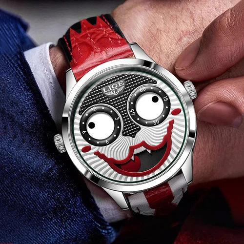 Imagen 2 del producto Relojes creativos LIGE 2025 para Hombre, relojes de pulsera de cuarzo a la moda de payaso, correa de cuero resistente al agua, Reloj para Hombre, Reloj Cool Joker para Hombre