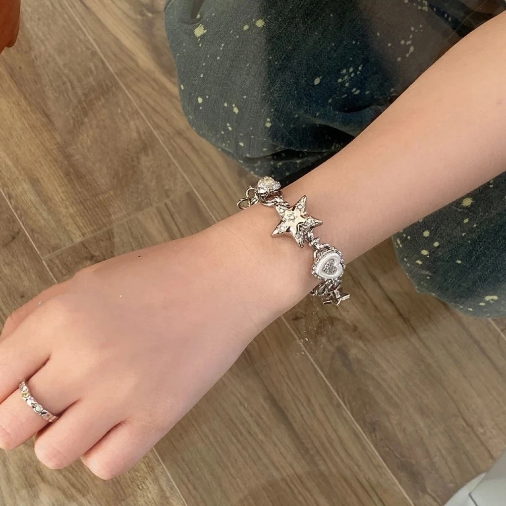 Aesthetic Heart Star Chain Bracelet All-match Fairy Love y2k Jewelry Daily Niche Design Commuter Accessories For Women Girls
