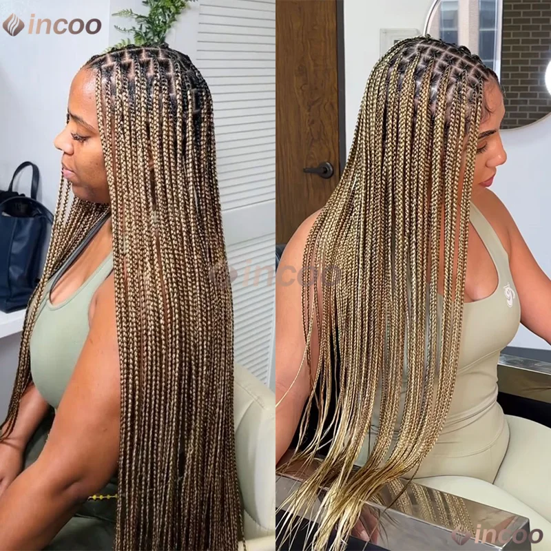 36" Synthetic Wig Lace Front Wigs for Women Cornrow High Density Lace Wig Box Brown Hair Wigs On Sale