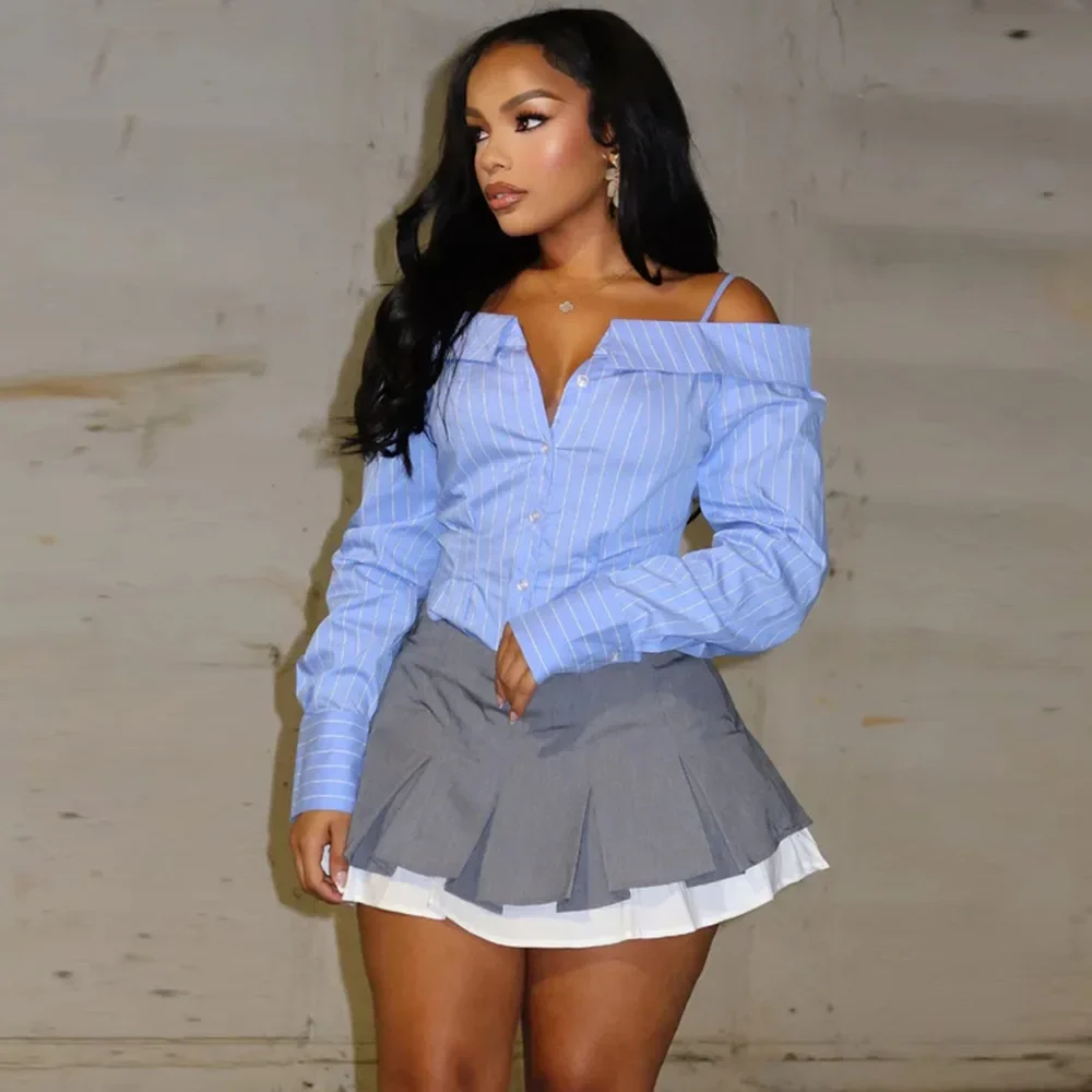 

MORODER European And American-style Women's Blouses Long-sleeved Tops Off-the-shoulder Shirts Distinctive Blouses For Women