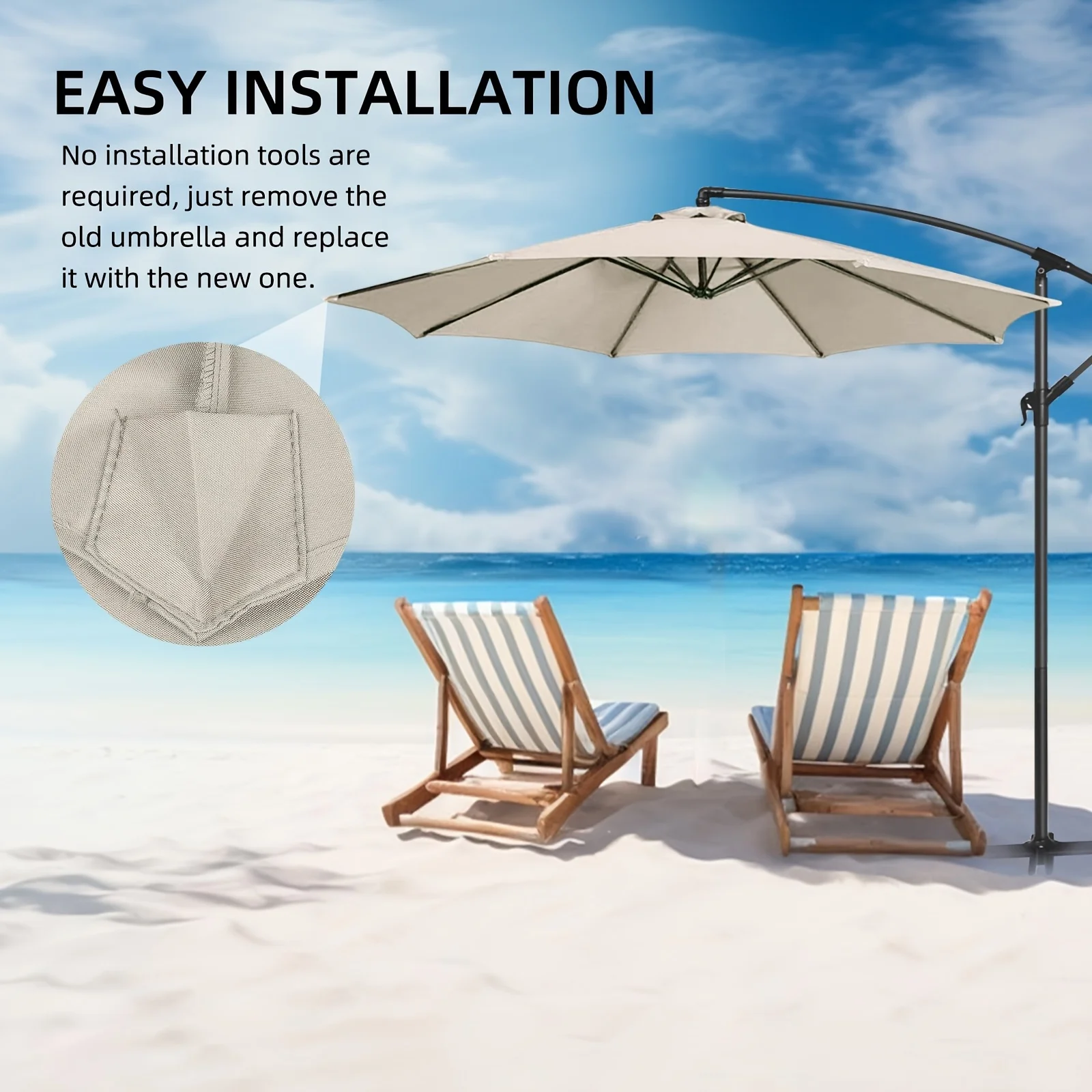 Patio Parasol Replacement Canopy, Suitable for 6-frame and 8-frame Umbrellas, All-season Outdoor Use, Parasol Accessories Only