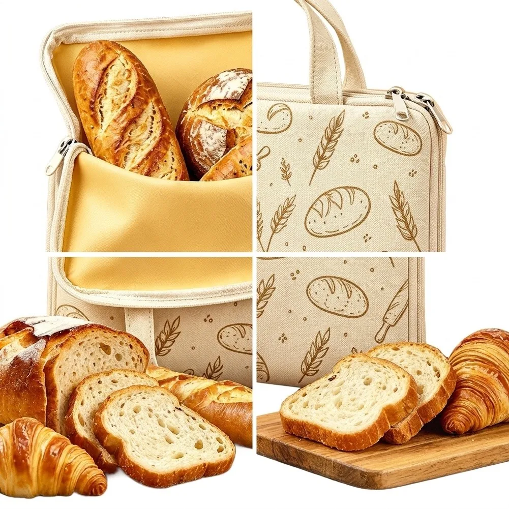 Cotton Bread Keeper Beeswax Bread Bags For Storing Homemade Bread Wide Opening U-zipper Breathable Food Storage
