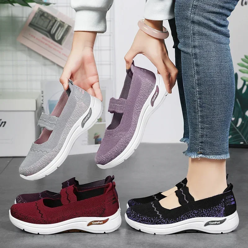 2024 Summer New Season Knitted Mesh Casual Women\'s ShoesComfortable And Lightweight Shoes Anti Slip Soft Soled Mother\'s Sports S