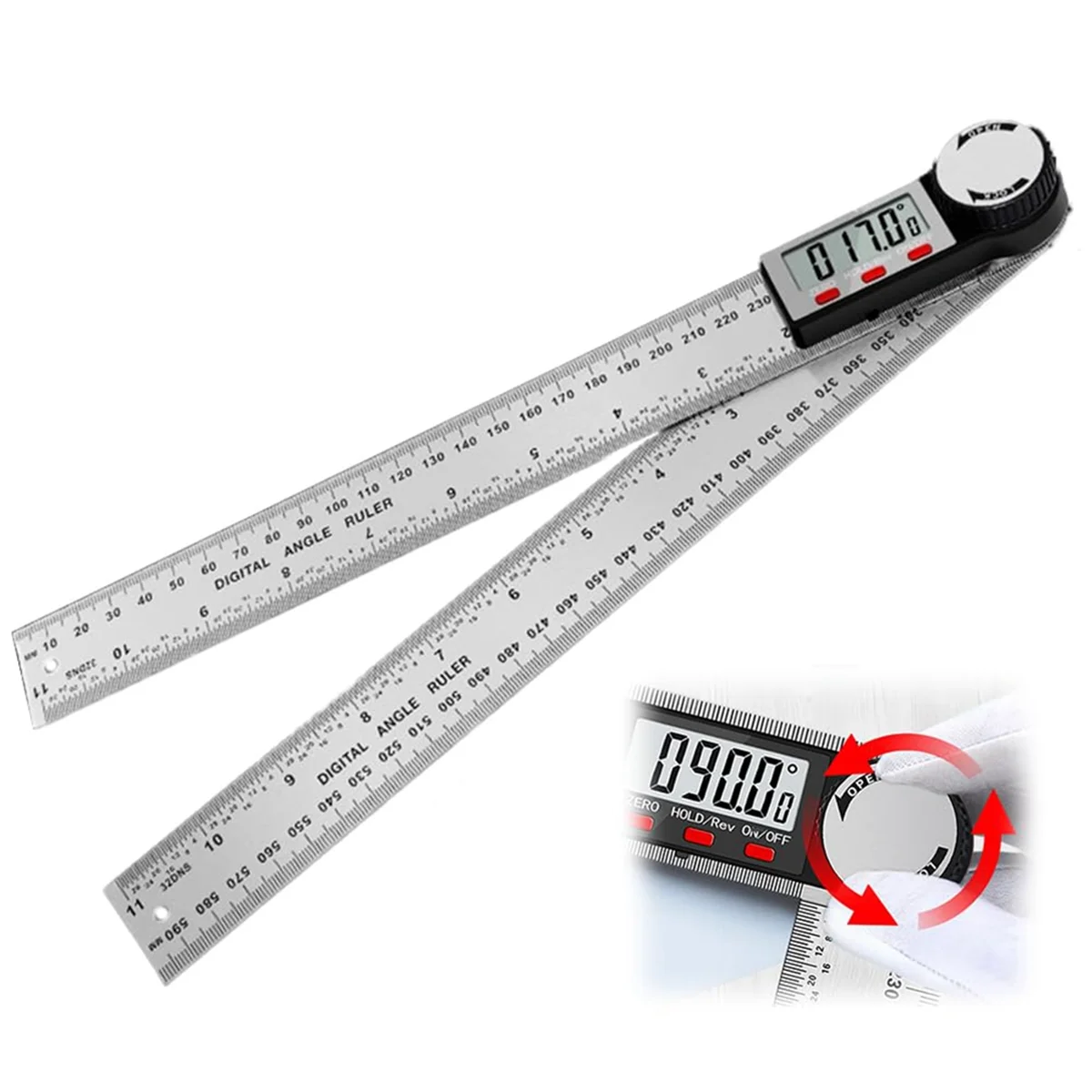 Digital Display Angle Ruler,2-In-1 Precision Ruler & Digital Angle Finder Protractor, (Stainless Steel-300MM)