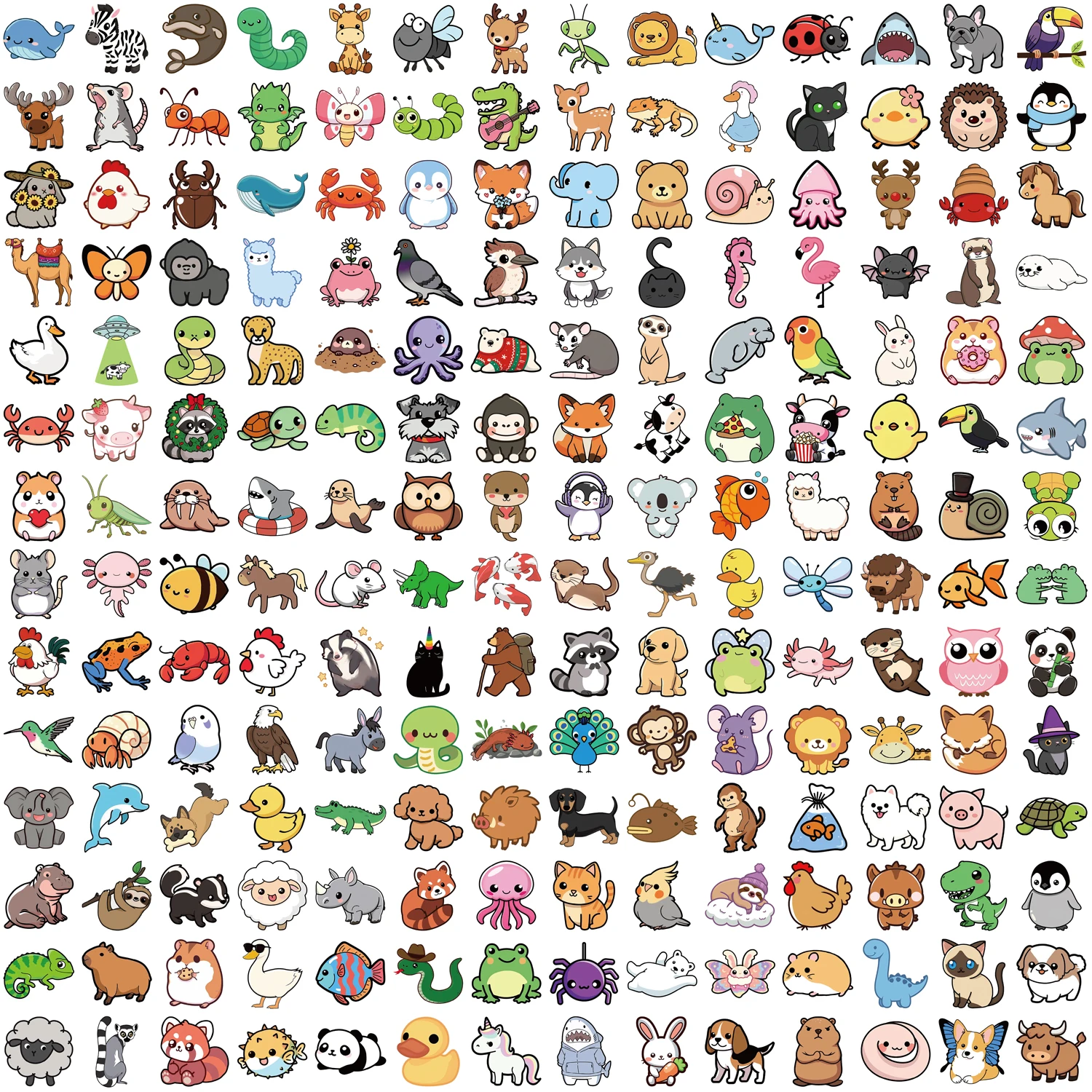 200 pezzi adesivi animali decalcomanie acquerello vibranti per bottiglie d'acqua laptop telefoni cani gatti elefanti pinguini animali adesivi