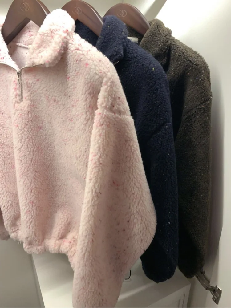 أنيقة الخريف الشتاء الحلو مكافحة الشيخوخة التلبيب f البريدي مختلط اللون فضفاض طويل Sve لامب الفراء البلوز عادية تخفيف Sle