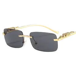 Fashion Vintage Rimless Square Sunglasses Women Men Luxury Brand Designer Popular Travel Driving Metal Leopard Head Sun Glasses