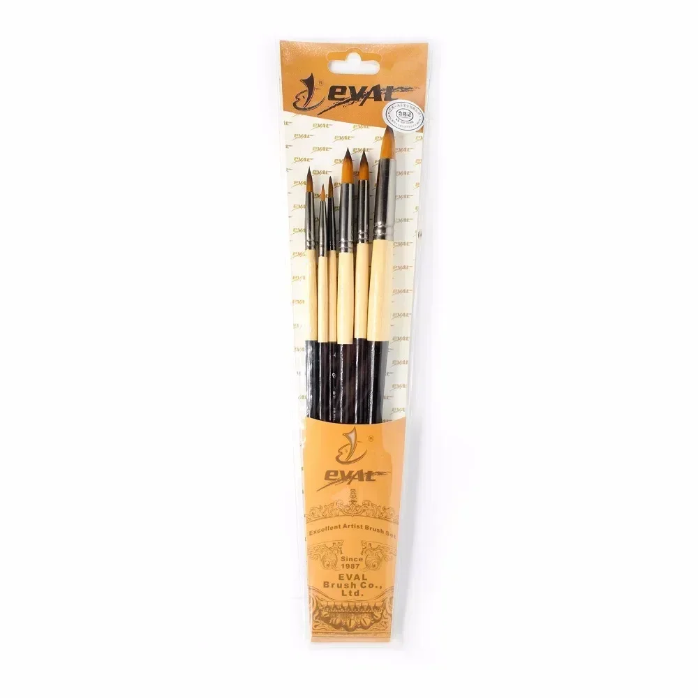 6 pcs Artist's Paint Brush Hair Brush Set Watercolor Nylon Oil Acrylic Round Wood Professional Drawing Art Supplies for Students