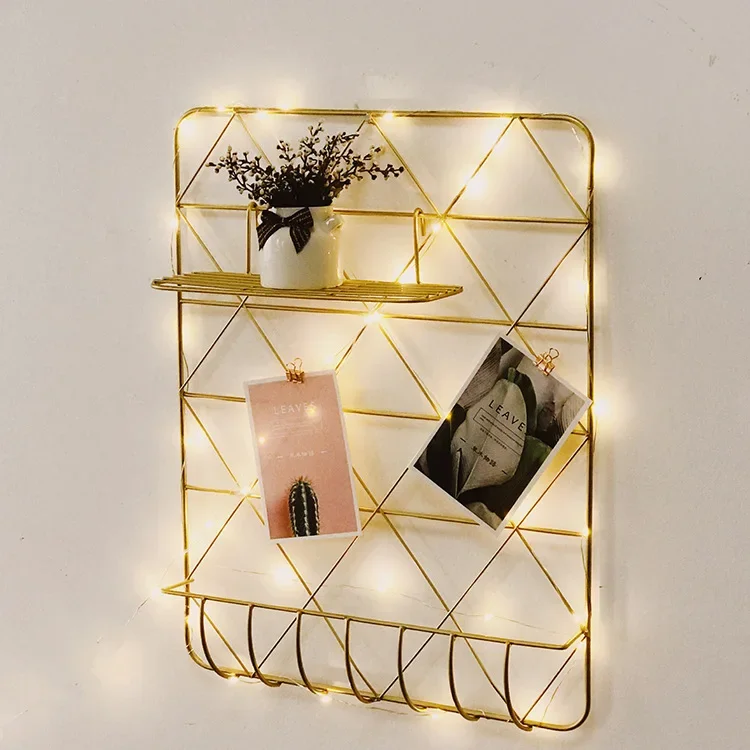 ins decorazione da parete in oro appeso a parete in rete di ferro battuto portafoto portaoggetti da parete dormitorio soggiorno sfondo in metallo