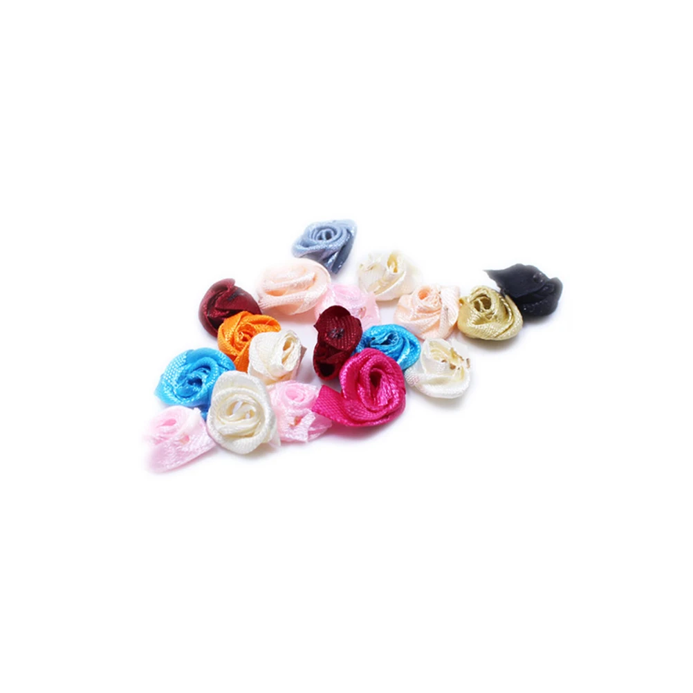 

100 Pcs Artificial Rose Flower Decor Cloth Flowers Ribbon Decoration Head Decorative