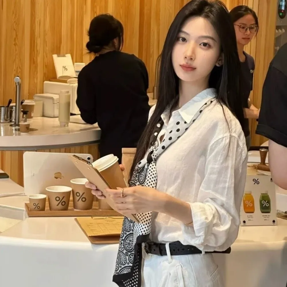 

New Black White Silk Satin Scarf Elegant Breathable Long Scarf Polka Dot Soft Touch Ribbon Scarf Women Fashion