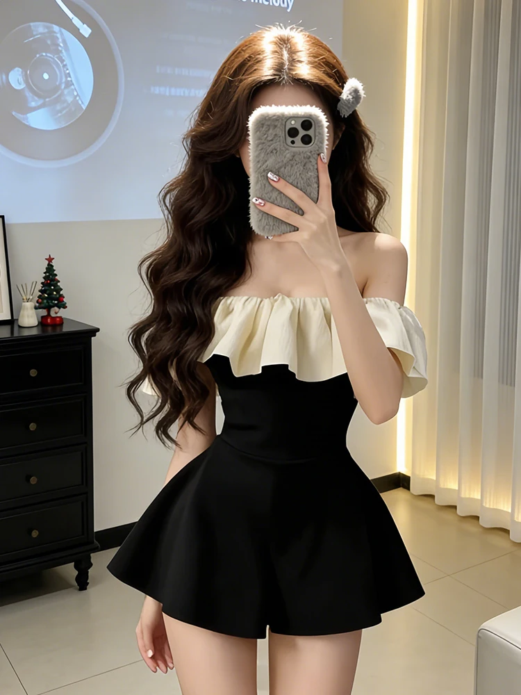 

Ele High-Waisted One-oulder Jumpsuit Women's Spring New Sle Slimming ort Skirt Pants Comfortable Wide Leg Suit