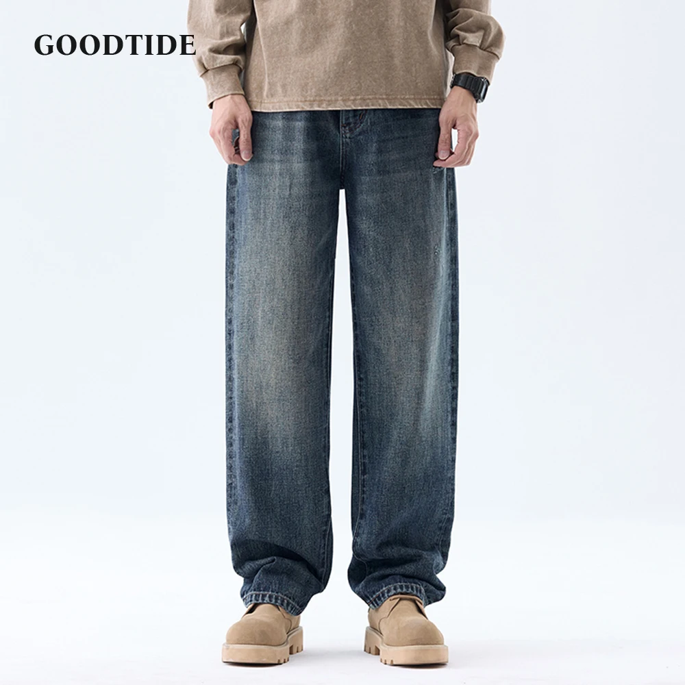 Jeans dritti lavati retrò da uomo di moda 2025 Autunno nuovi pantaloni casual in denim drappeggiato casual allentato taglia 28-40