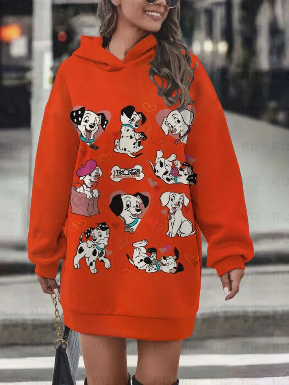 Sweet Girls Autumn and Winter Hoodie Dress Disney Series Dalmatian Pattern Printed Street Casual Women's Fashion Hot Hoodie