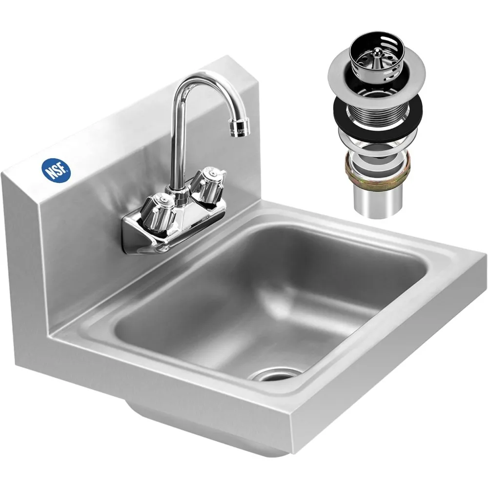 

17x15 Wall Mount Hand Washing Sink with Strainer and Faucet for Commercial Kitchen Restaurant Bar