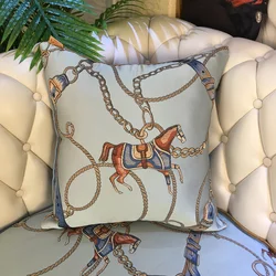 Horse Chain Pillows Luxury Cushion Cover Orange Ivory Green Satin Jacquard Decorative Pillow Cover For Sofa 45 50x50 Home Deco