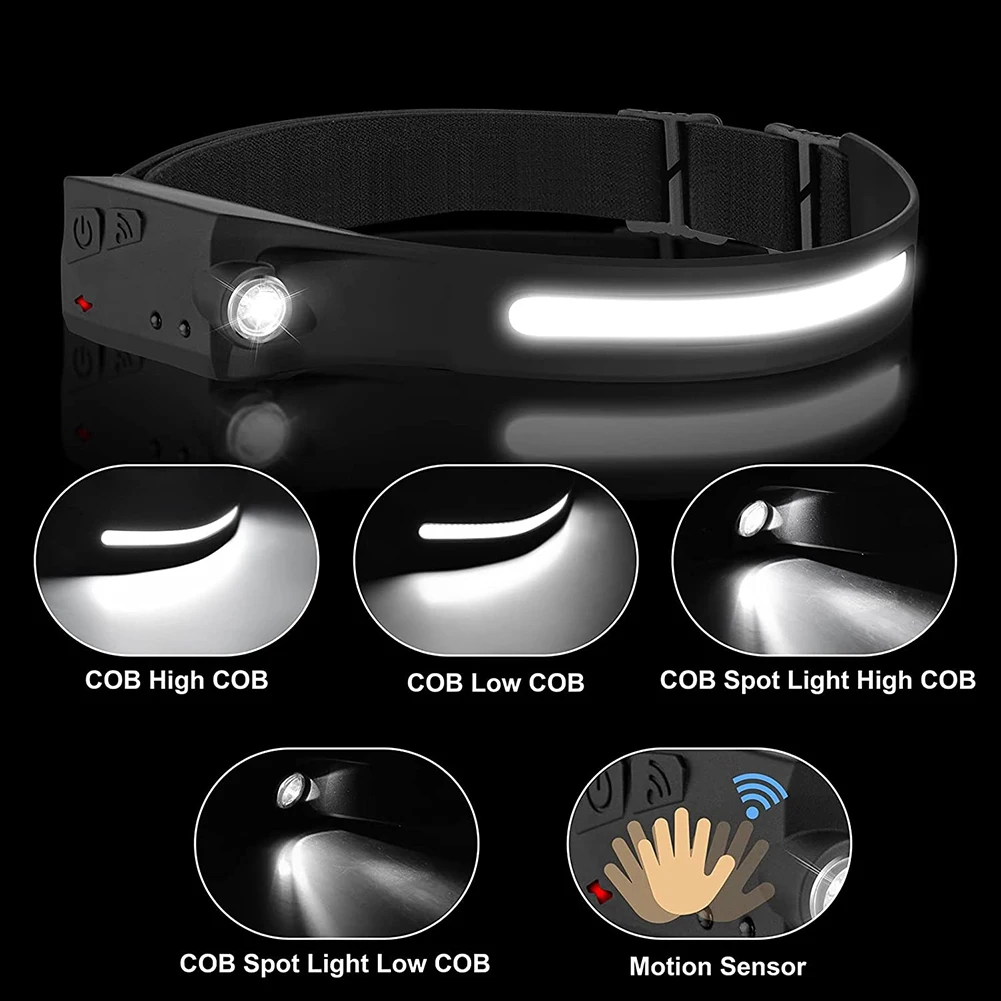 LED Head Light Flashlight, Headlight with Motion Sensor Bright 5 Modes Head Light for Running Camping Hiking