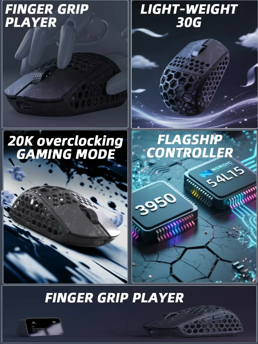 Darmoshark M5 AIR V2 Wireless Gaming Mouse 8KHz Polling Rate PAW3950 30KDPI Nordic N54L15 200mAh 1kHz 30g Ultra-Light Omron