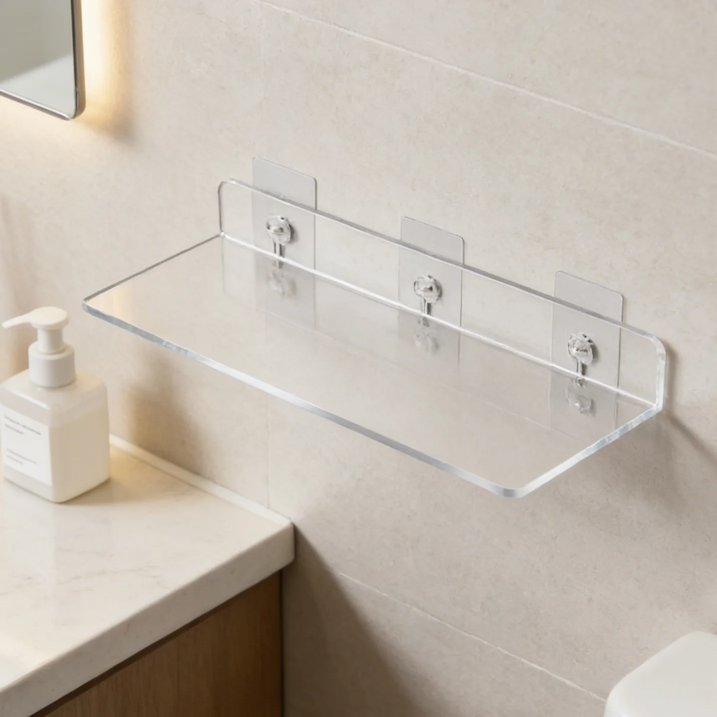 Estante de Acrílico Transparente para Colgar en la Pared, Panel Perforado para Baño, Cocina, Estante de Almacenamiento, Acrílico Grueso, Adhesivos Fuertes