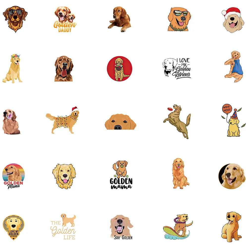 50pcs Pet Dog Golden Retriever Stickers Pack Ipad Laptop Phone Stationery Scrapbooking Supplies DIY Journal Accessories Sticker