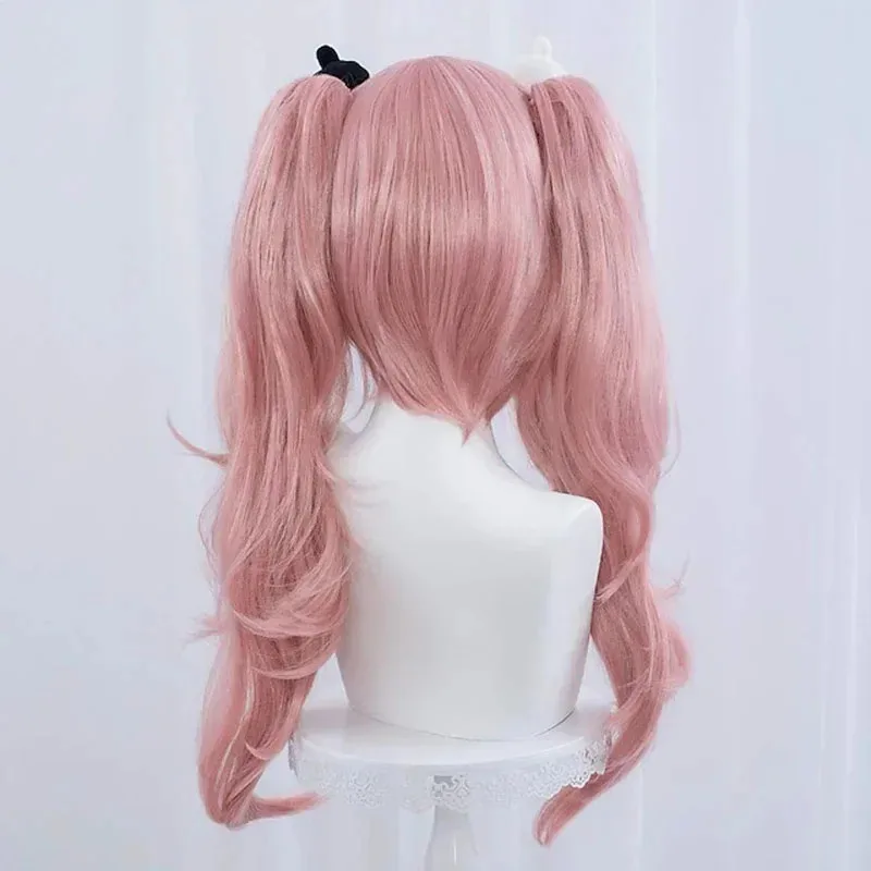 Anime Danganronpa Enoshima Junko Cosplay Wig Pink Long Wavy With Ponytail Clip White Black Bear Hairpins Girl Gift