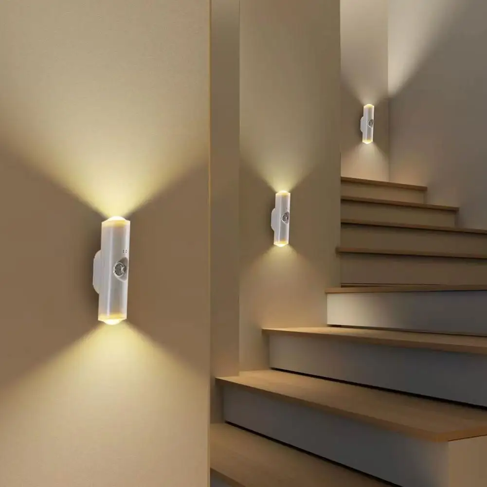 مصباح خزانة مزدوج الرأس تحت أضواء المطبخ مع مستشعر حركة ثلاثي الألوان أبيض أو ضوء غروب الشمس اختياري قابل لإعادة الشحن RGB #2