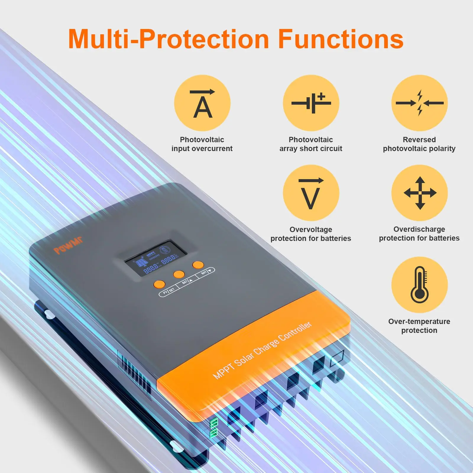 PowMr USA 80A MPPT Solar Charge Controller 12V 24V 36V 48V PV Max 160V 960W/1920W/2880W/3840W 3-Stage Intelligent Regulator Support 12 Units Parallel Temperature Probe for Lead Acid Gel LiFePO4 Lithiu image 8