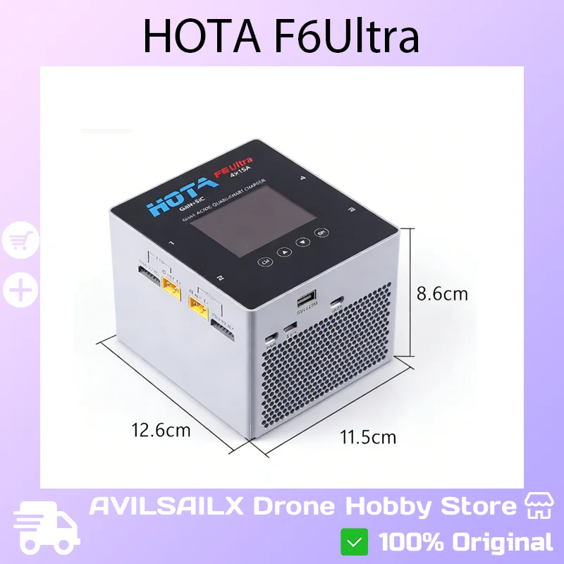 

Зарядное устройство HOTA F6Ultra 1000W высокой мощности, двухрежимное AC/DC, 4-канальное, интеллектуальное балансировочное зарядное устройство с блоком питания для LiPo аккумуляторов F6+