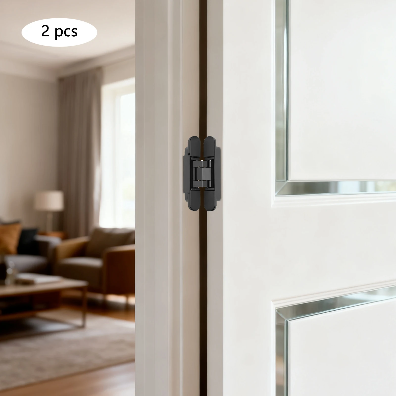 

2 шт. 6-дюймовые черные скрытые дверные петли, усиленные петли из цинкового сплава, скрытые петли, 180° ° Трехпозиционная регулируемая петля-шарнир для дверей